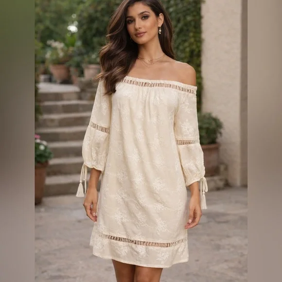 NWT ASTR The Label Ivory Embroidered Boho Dress – XS - Picture 1 of 6